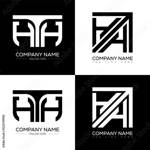 HTH minimalist and classic logo set design. HTH flat and simple style with black and white color variation letter logo set in one artboard.
