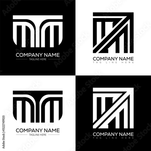 MTM minimalist and classic logo set design. MTM flat and simple style with black and white color variation letter logo set in one artboard.