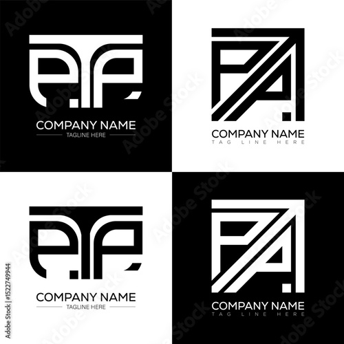 PTP minimalist and classic logo set design. PTP flat and simple style with black and white color variation letter logo set in one artboard.