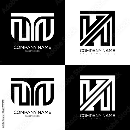 NTN minimalist and classic logo set design. NTN flat and simple style with black and white color variation letter logo set in one artboard.