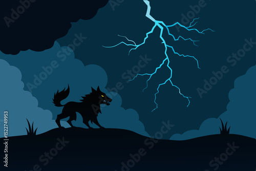 a stormy night with lightning illuminating a were