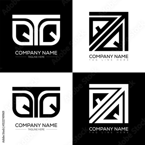 QTQ minimalist and classic logo set design. QTQ flat and simple style with black and white color variation letter logo set in one artboard.