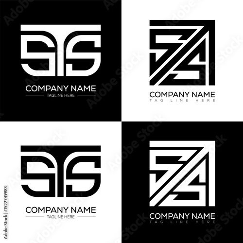 STS minimalist and classic logo set design. STS flat and simple style with black and white color variation letter logo set in one artboard.
