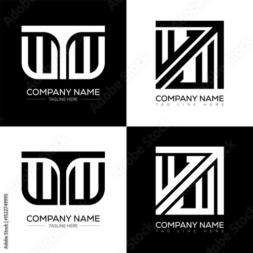WTW minimalist and classic logo set design. WTW flat and simple style with black and white color variation letter logo set in one artboard.