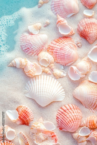 sandy beach, shells and starfish, Generative AI
