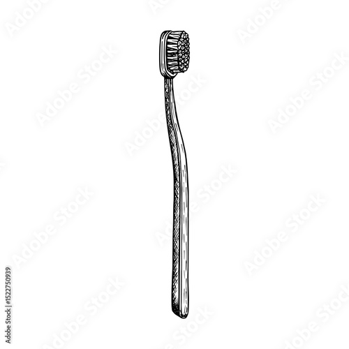 Toothbrush - hand-drawn vector line sketch illustration. Stomatology, dentistry, oral hygiene, healthcare. Outline engraving doodle clipart isolated on white background