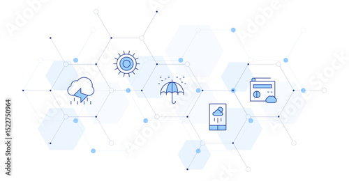 Weather forecast Banner Vector Illustration with Icon Style in Between. Line Duotone icon. Containing. rain, sun, umbrella, forecast, weather forecast