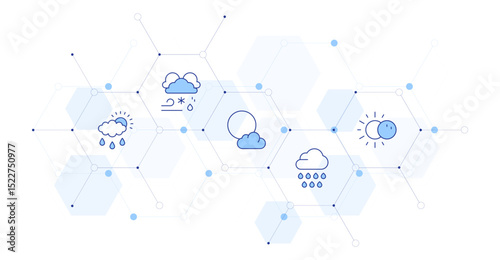 Weather forecast Banner Vector Illustration with Icon Style in Between. Line Duotone icon. Containing. rain, thunderstorm, full moon, rain cloud, eclipse