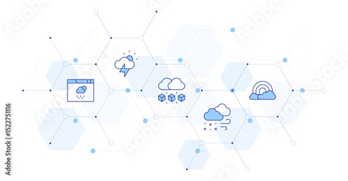 Weather forecast Banner Vector Illustration with Icon Style in Between. Line Duotone icon. Containing. weather, storm, hail, snowfall, rainbow