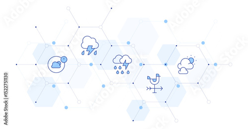Weather forecast Banner Vector Illustration with Icon Style in Between. Line Duotone icon. Containing. weather, thunderstorm, storm, weathercock, cloudy day