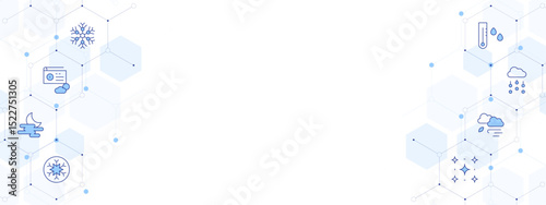 Weather forecast Banner Vector Illustration with Two-sided Icon Style. Line Duotone icon. Containing. snowflake, radio, fog, starry night, windy, hail, thermometer