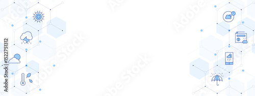 Weather forecast Banner Vector Illustration with Two-sided Icon Style. Line Duotone icon. Containing. sun, rain, cloudy day, thermometer, umbrella, forecast, weather forecast, weather