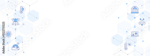 Weather forecast Banner Vector Illustration with Two-sided Icon Style. Line Duotone icon. Containing. thermometer, windy, sun, rainbow, hot temperature, forecaster, rain, foggy