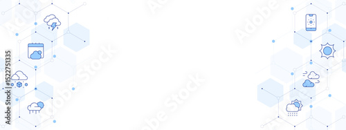 Weather forecast Banner Vector Illustration with Two-sided Icon Style. Line Duotone icon. Containing. thunderstorm, weather, hail, cloudy, rain, sun, sunny
