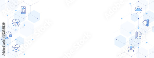 Weather forecast Banner Vector Illustration with Two-sided Icon Style. Line Duotone icon. Containing. weather forecast, ice storm, rainbow, hail, snow, temperature control, temperature
