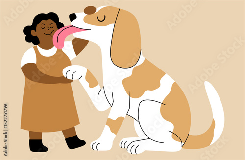 illustration of woman petting her dog.