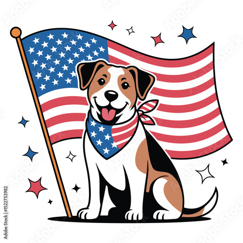 Patriotic dog with american flag for independence day
