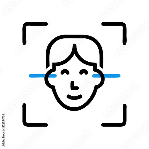 Facial recognition technology icon featuring a smiling person  