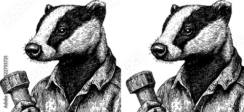 Engraved badger illustration with flannel shirt concept for art and design projects