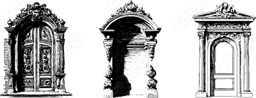 Intricate baroque and rococo door set design for architecture and antique decor concepts