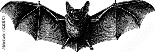 Engraved bat illustration with magician theme for halloween design and decoration