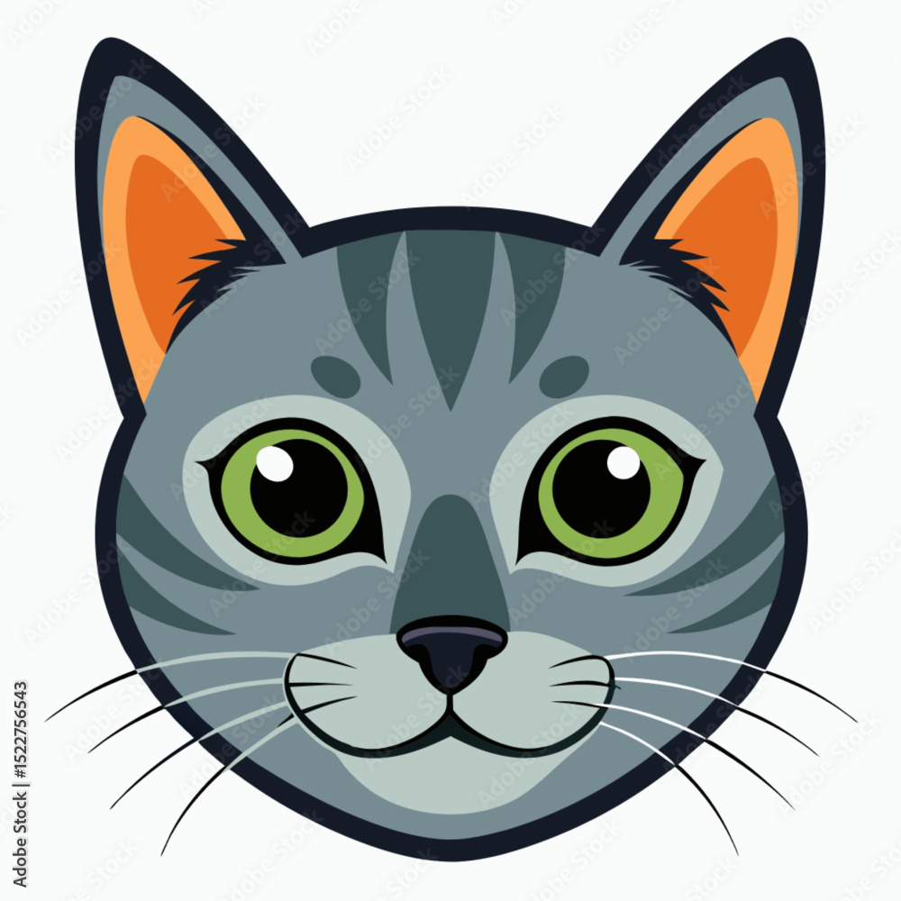 Fototapeta premium Cute domestic kitten vector cartoon illustration with funny black eyes