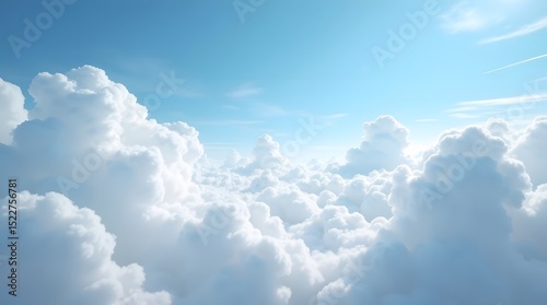 Fluffy white clouds against a bright blue sky. Peaceful, serene, and dreamy. Perfect for backgrounds, wallpapers, and conveying tranquility.