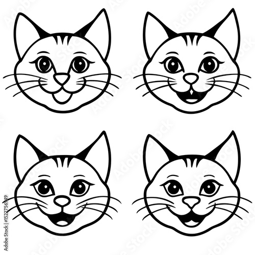 Set of cute black and white domestic kittens with funny eyes