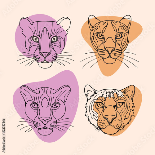 Funny cartoon cats vector illustration set with cute animal faces