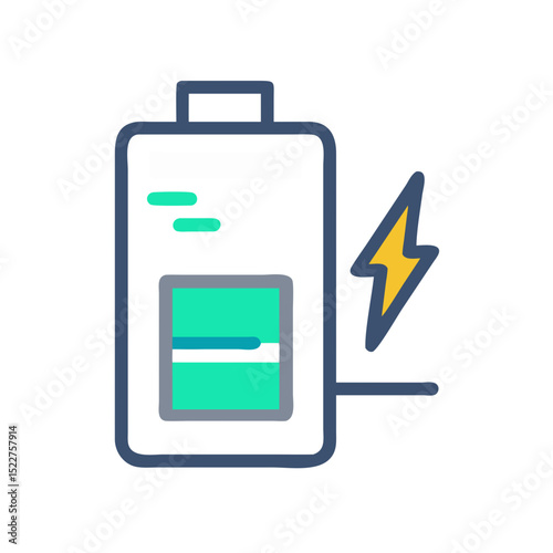 Battery charging icon with lightning bolt and green indicator  