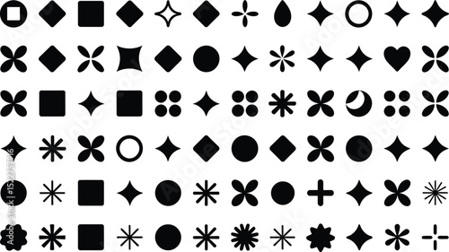 Geometric shape icon collection with abstract symbols isolated on transparent background

