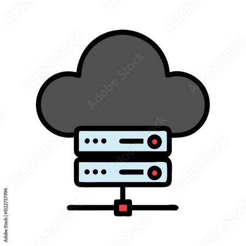 Cloud server with two storage units connected by a network line  