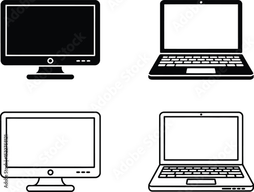  Modern Computer Monitor Icon Isolated on Transparent Background