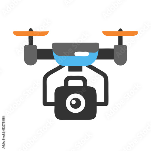 Drone with camera in modern design featuring blue and orange accents  