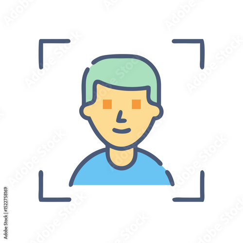 Animated face recognition illustration of a smiling young man  