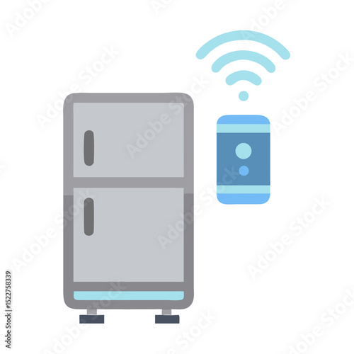 Smart refrigerator with connected mobile device illustrating technology  
