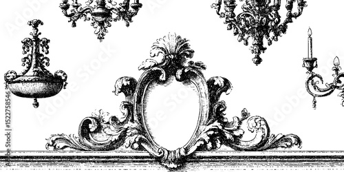Ornate french provincial engraved decorative elements for interior design and decoration projects