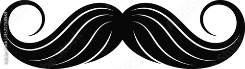 Curly vintage black mustache silhouette icon isolated on transparent background

