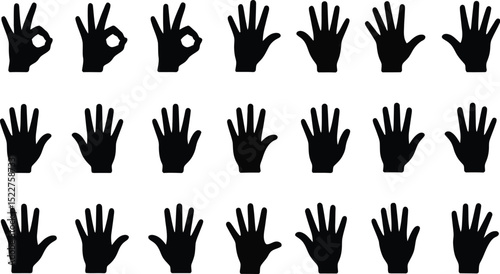Hands in various gestures and positions isolated on transparent background