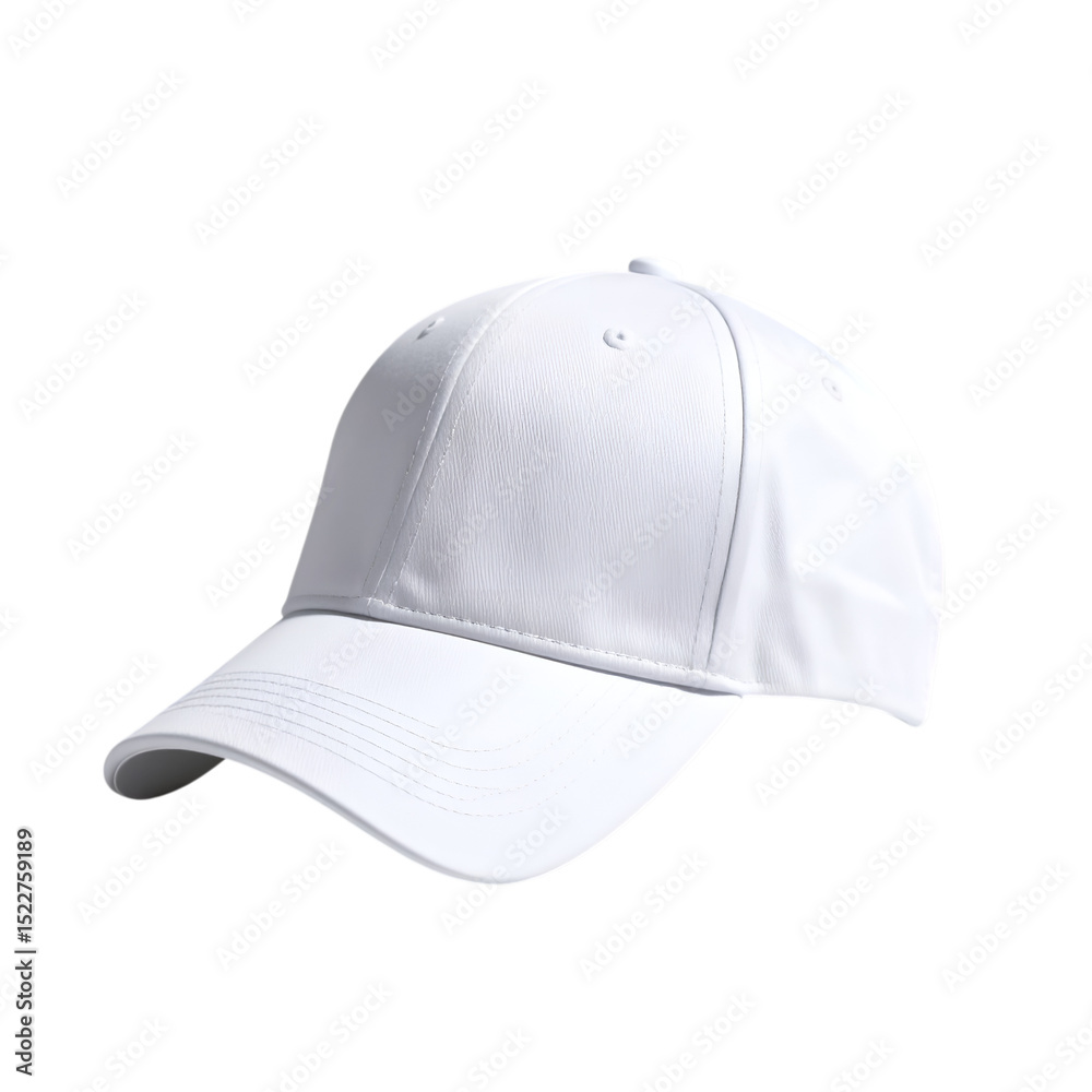 Fototapeta premium White Baseball Cap: A classic white baseball cap, perfect for customization or showcasing your brand. Clean lines and simple design make it versatile for any purpose.