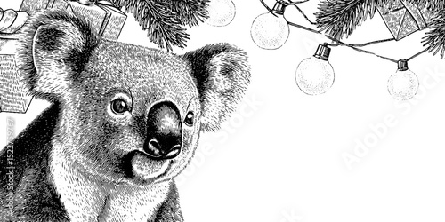 Festive koala with holiday gifts and light decorations for seasonal celebrations