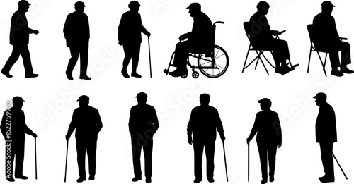 elderly silhouettes, vector set of elderly silhouettes

