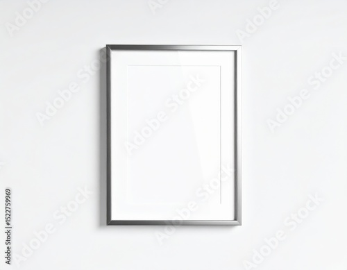 Minimalist silver frame with white matte on textured white wall portrait orientation
