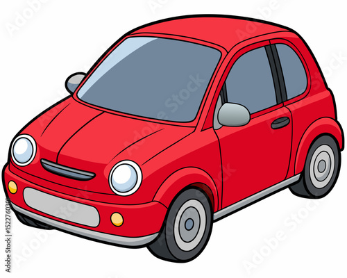 Cartoon illustration of a small red car with a two door design isolated on a white background perfect for children s books educational materials and