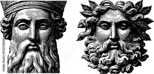 Ancient mesopotamian goddess illustrations with intricate engraved details for artistic inspiration