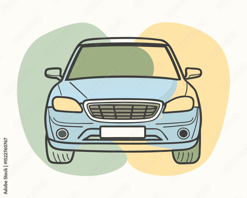 Naklejka premium Illustration of a blue car with a stylized design featuring soft pastel colors and a hand drawn aesthetic perfect for automotive or transportation themes