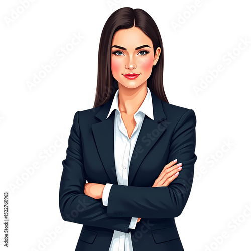 Confident Businesswoman with Arms Crossed in a Dark Suit Against a Black Background Professional and Empowered