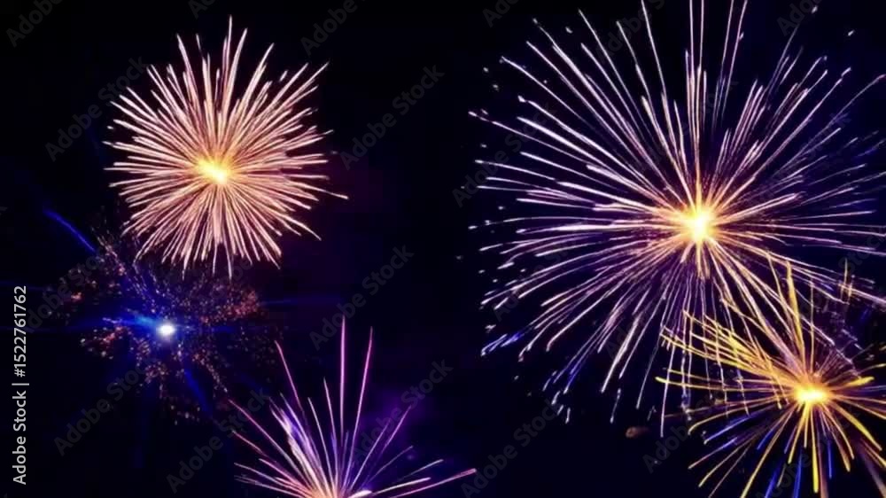 Stunning Blue and Gold Fireworks Exploding in Night Sky Celebration Event