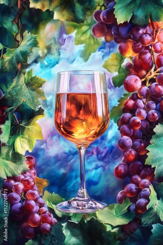 glass of wine on a wooden barrel. selective focus. Generative AI,