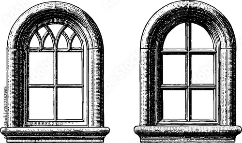 Set of engraved renaissance windows for historic architectural design